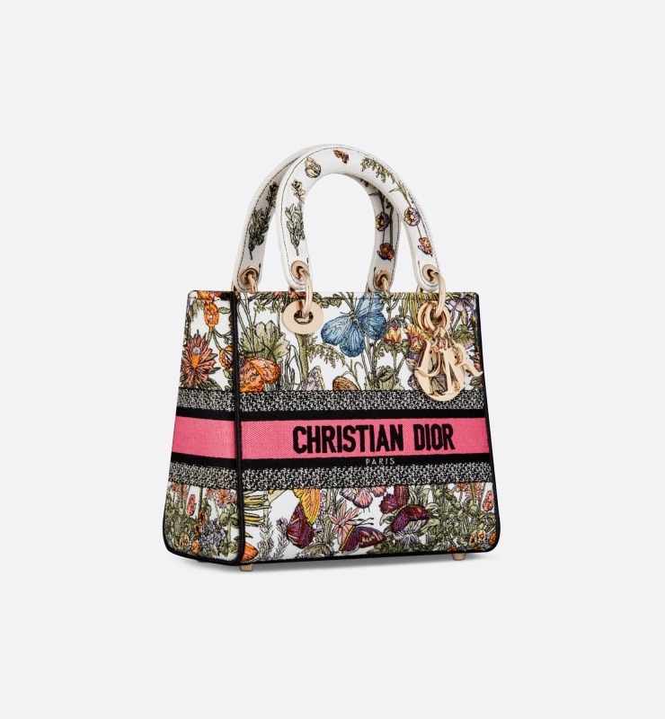 Christian Dior Medium Lady D-Lite Bag White Multicolor For Women M0565OEBJ_M20E – 24 Cm/ 9.5 Inches