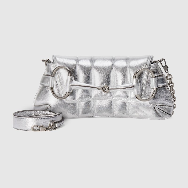 Gucci Horsebit Chain Small Shoulder Bag Silver For Women 10.6 Inches/ 27 Cm 764339 AACY5 8106