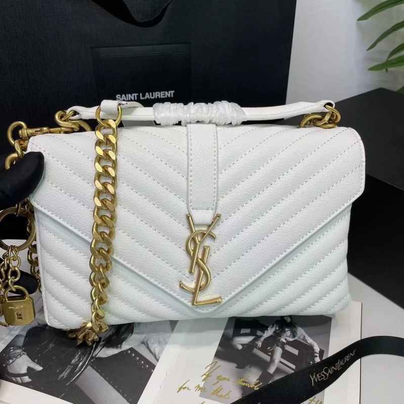 Saint Laurent College Medium Chain Bag White Gold Toned Hardware For Women 9.4in/24cm YSL 600279BRM079207