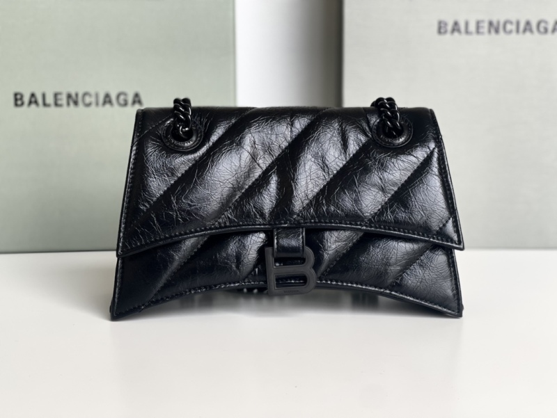 Balenciaga Crush Small Chain Bag Quilted In Black For Women 9.8in/25cm 716351210IY1000