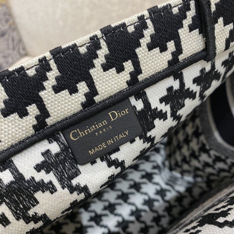 Christian Dior Large Dior Book Tote Black Houndstooth Embroidery, Black/White, For Women Women’s Handbags, Shoulder Bags, 42cm CD