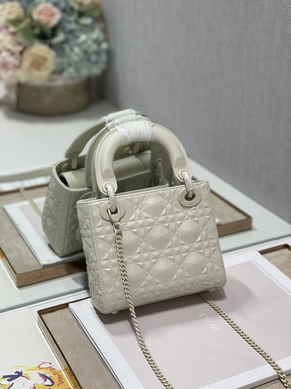 Christian Dior Mini Lady Dior Bag Latte Cannage with Beaded Motif, White, For Women Women’s Handbags, Crossbody Bags, 18cm CD M0505INEA_M030