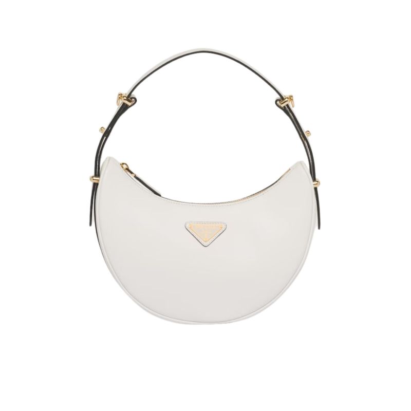 Prada Arqué Leather Shoulder White Bag For Women 1BC194_ASK_F0PG7_V_OOO- 22.5 Cm/ 8.8 Inches