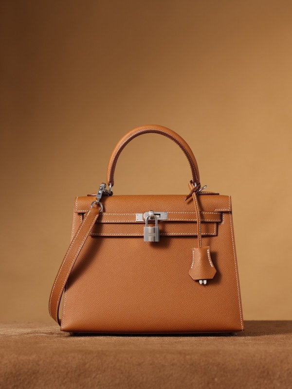 Hermes Kelly Epsom Silver Tone Lock Bag Brown For Women 9,8in/25cm