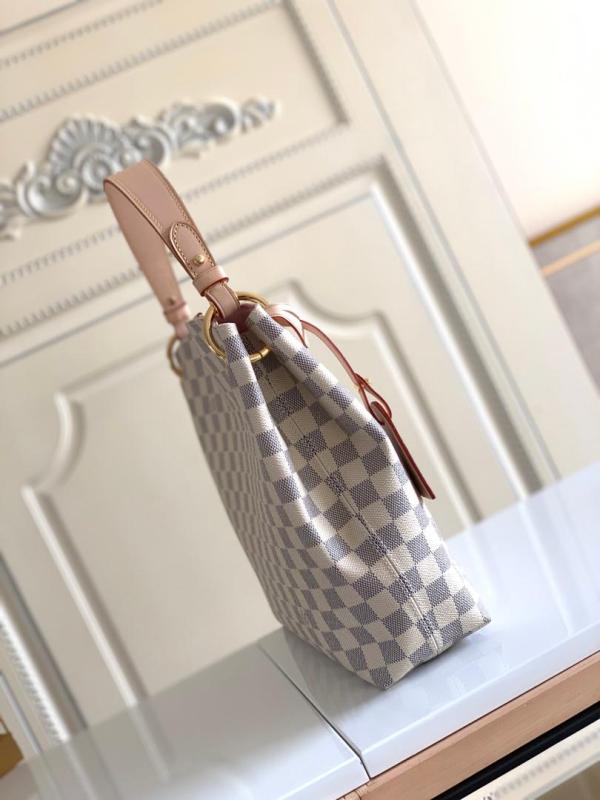 [True-to-ORIGINAL] Louis Vuitton Graceful PM Bag Damier Azur Canvas Rose Ballerine Pink For Women 35cm/13.8in N42249