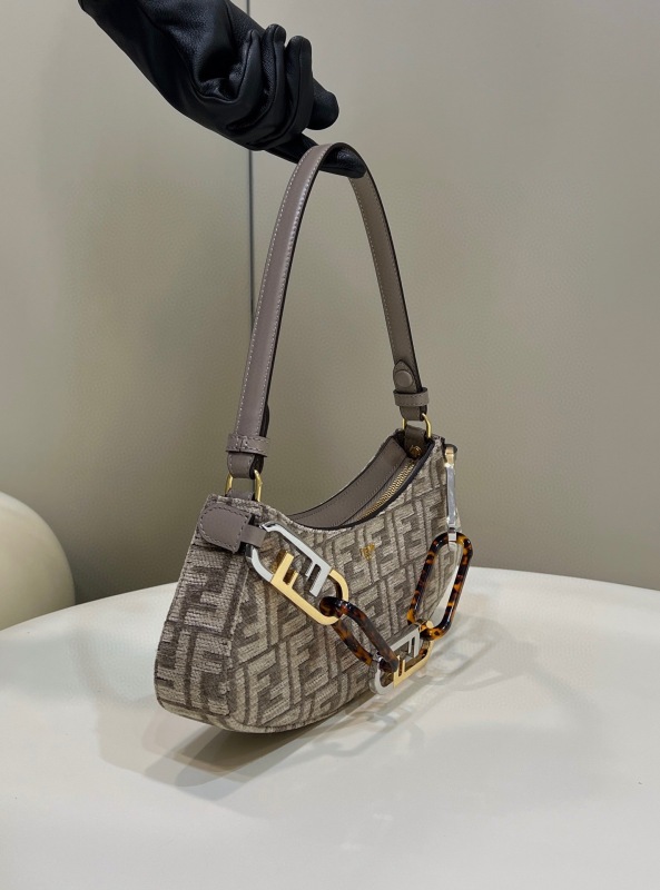 Fendi O’Lock Swing Dove Gray Tapestry Fabric Bag For Woman 32cm/12in
