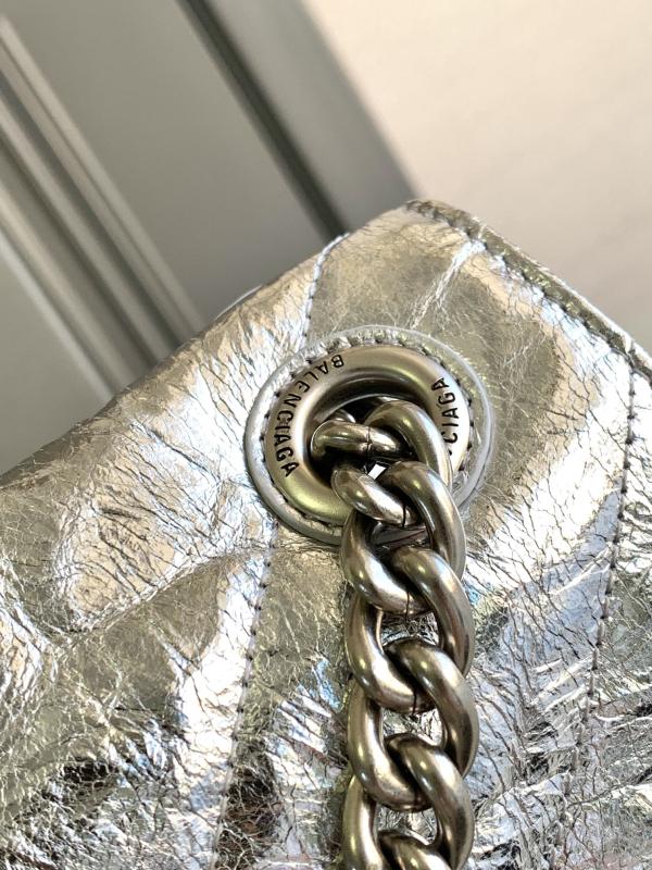 Balenciaga Crush Medium Chain Bag Metallized Quilted In Sliver Tone For Women 12.2in/31cm 716351210IW8110