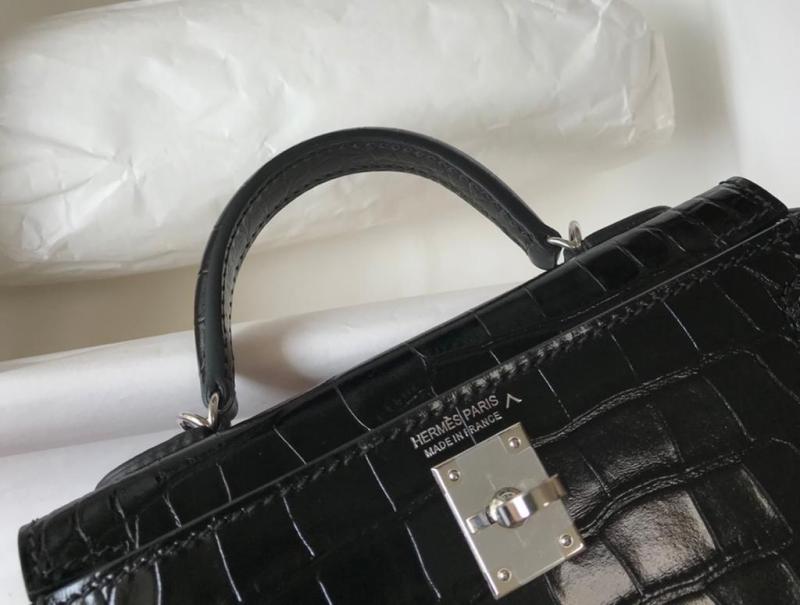 Hermes Mini Kelly 19 Black Silver Toned Hardware Bag For Women, Women’s Handbags, Shoulder Bags 7.5in/19cm