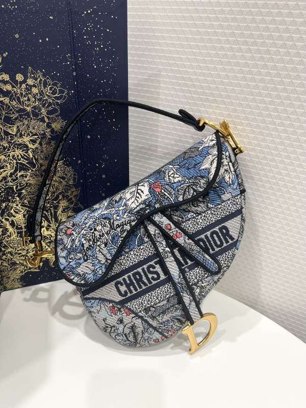 Dior Saddle Bag Denim Multicolor For Women 10in/25.5 cm M0446CRZI_M49E