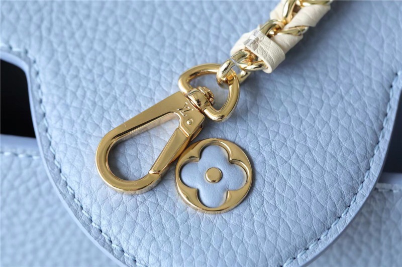 Louis Vuitton Capucines MM Taurillon Light Blue/ Beige For Women, Women’s Bags, Shoulder And Crossbody Bags 12.4in/31.5cm LV