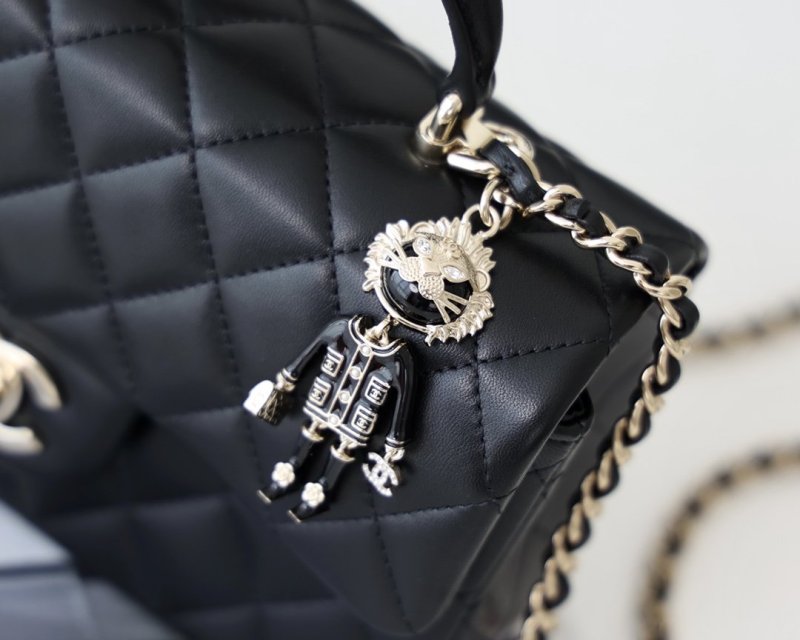 Chanel Mini Flapbag With Top Handle Black For Women 7.8in/20cm