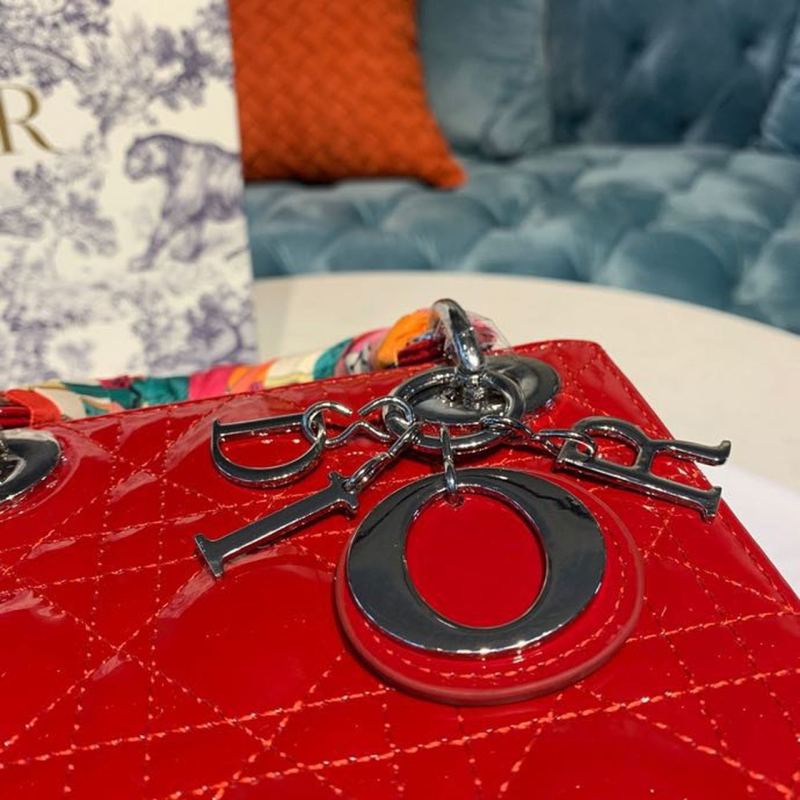 Christian Dior Mini Lady Dior Bag with Chain Silver Hardware Spring/Summer Collection, Red, For Women Women’s Handbags, 17cm CD M0505OCAL_M52R