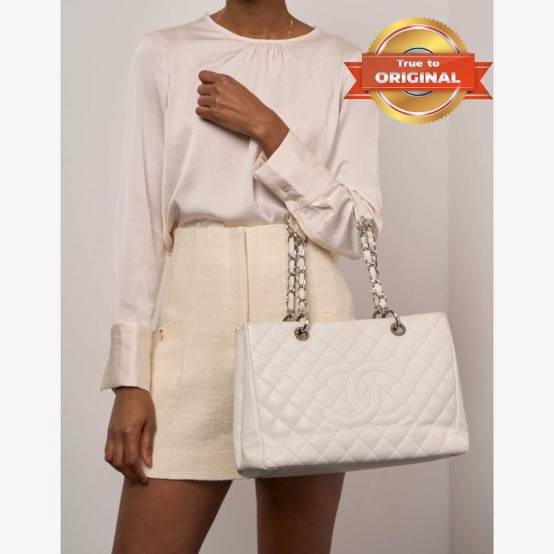 [True-to-ORIGINAL] Chanel Chain Tote Shoulder Bag White For Women 13in / 33cm A50995