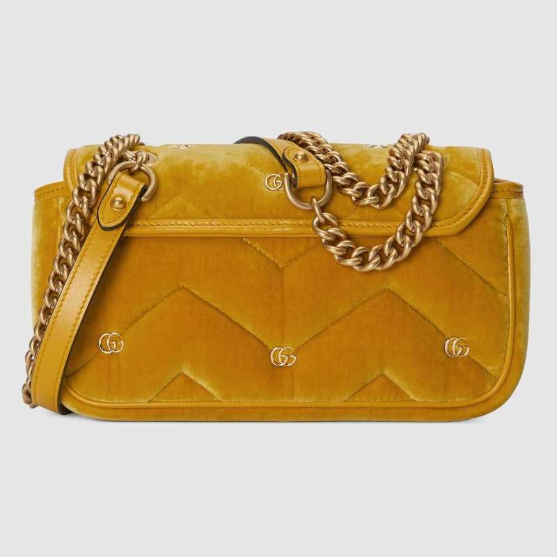Gucci GG Marmont Mini Drak Yellow Shoulder Bag 446744 FACK2 7103- 8.5 Inches/ 21.5 Cm