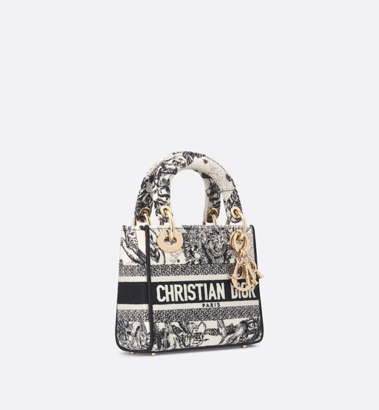 Christian Dior Mini Lady D-Lite Latte and Black Bag For Women M0500ORHZ_M941- 6.5 Inches/ 17 Cm