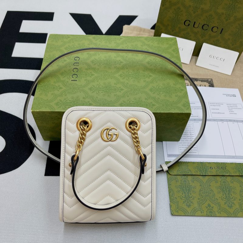Gucci Marmont Matelasse Mini Bag White For Women, Women’s Bags 7.5in/19cm GG ‎696123 DTDHT 9022