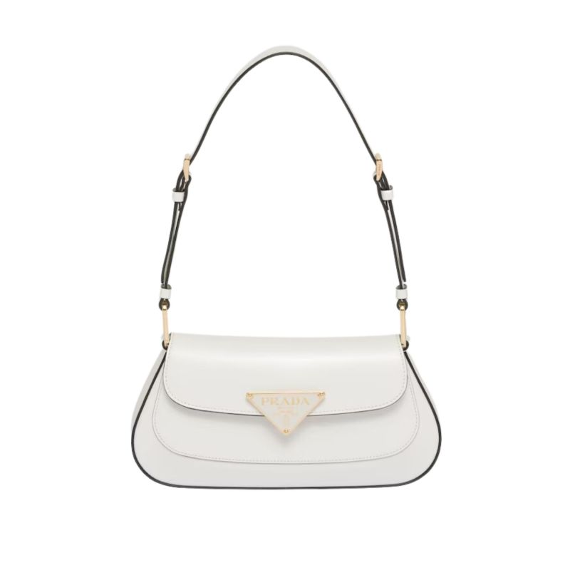 Prada Brushed Leather Shoulder White Bag For Women 1BD345_ZO6_F02EU_V_HTO- 24 Cm/ 9.4 Inches
