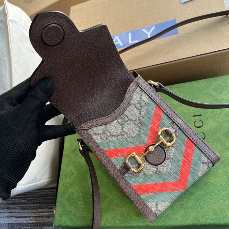 Gucci Horsebit 1955 Mini Bag Beige And Ebony GG Supreme Canvas With Geometric Print For Women  6.7in/17cm GG  ‎625615 UQHFG 8679