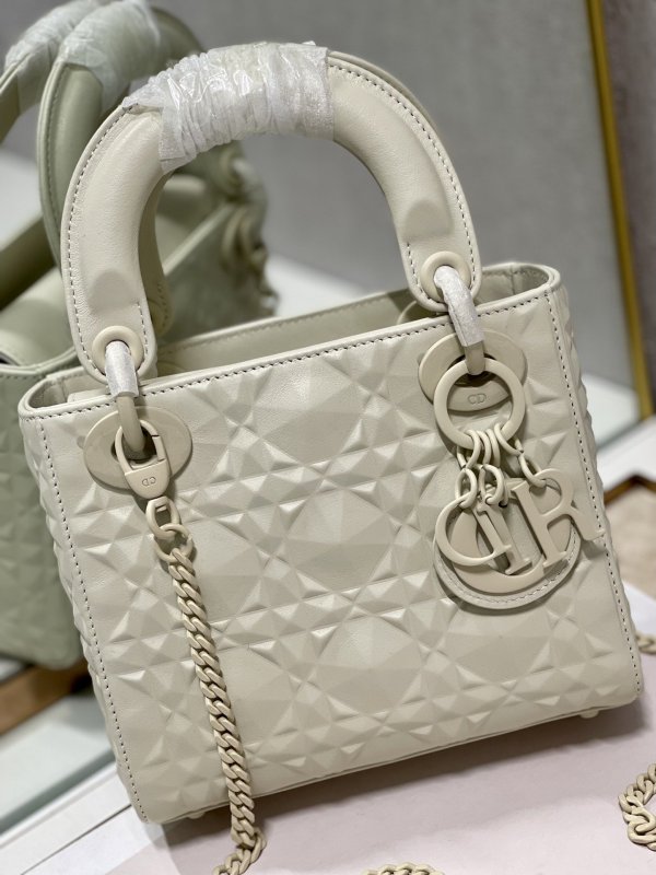 Christian Dior Mini Lady Dior Bag Latte Cannage with Beaded Motif, White, For Women Women’s Handbags, Crossbody Bags, 18cm CD M0505INEA_M030