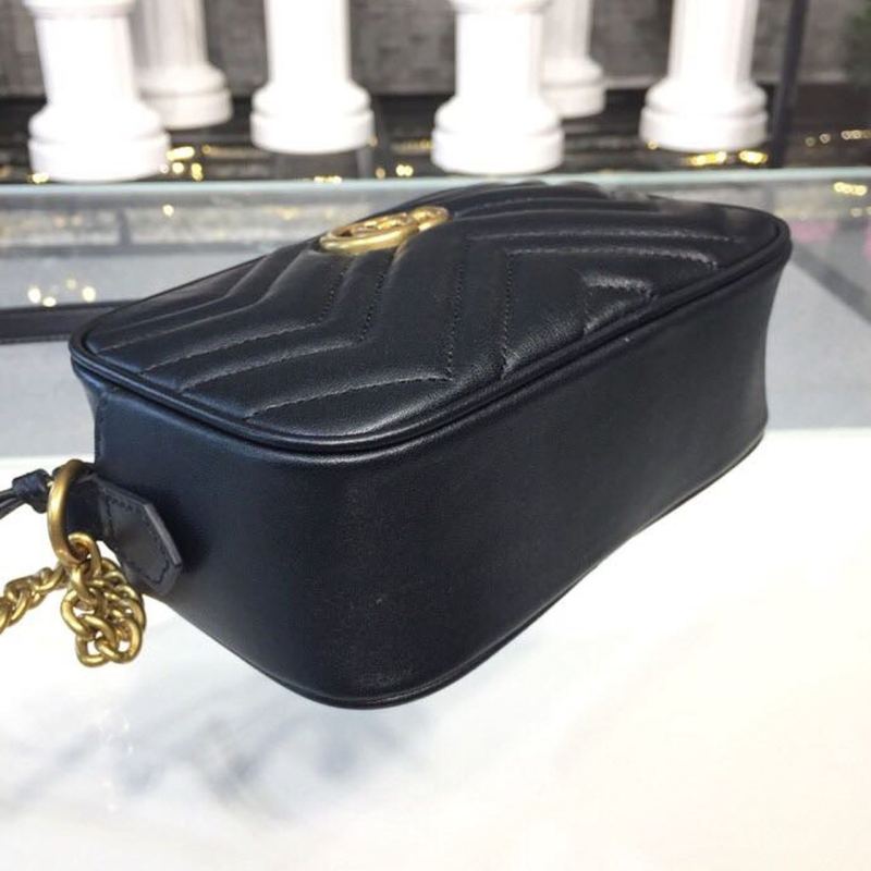 Gucci GG Marmont Matelassé Mini Bag Black Matelassé Chevron For Women 7in/18cm GG 448065 DTD1T 1000