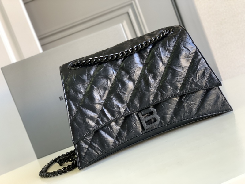 Balenciaga Crush Medium Chain Bag Quilted In Black For Women 12.2in/31cm 716393210IY1000