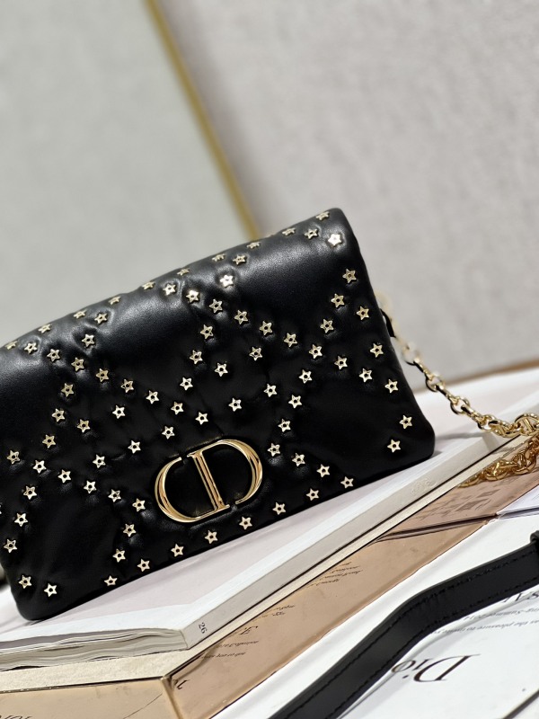 Dior Caro Macrocannage Pouch Black/White For Women 7.5in/19.5cm S5135BNHH_M900