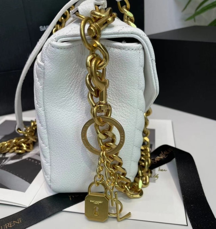 Saint Laurent College Medium Chain Bag White Gold Toned Hardware For Women 9.4in/24cm YSL 600279BRM079207