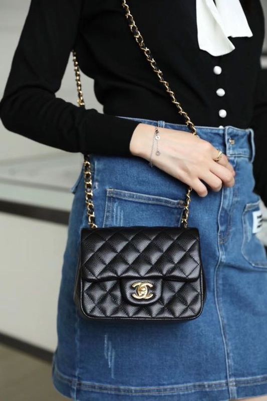 Chanel Classic Mini Flap Bag Gold Toned Hardware Black For Women 6.7in/17cm