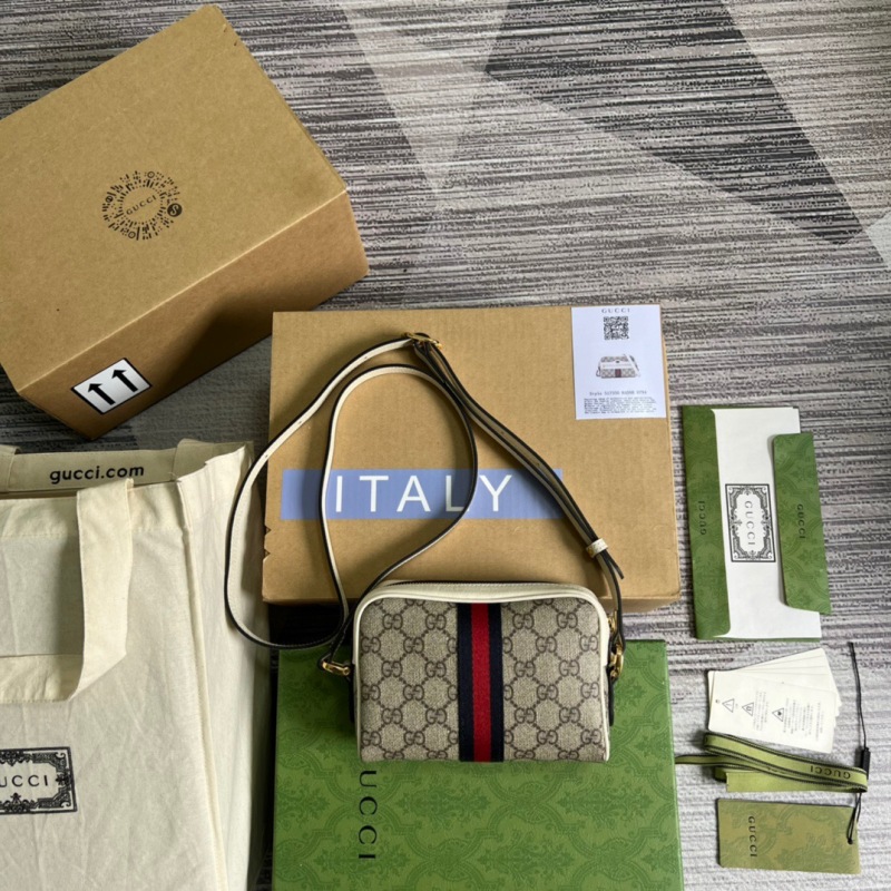 Gucci Ophidia Mini GG Bag Beige And Ebony GG Supreme Canvas, With White For Women  7in/17.5cm GG 517350 96IWS 9794