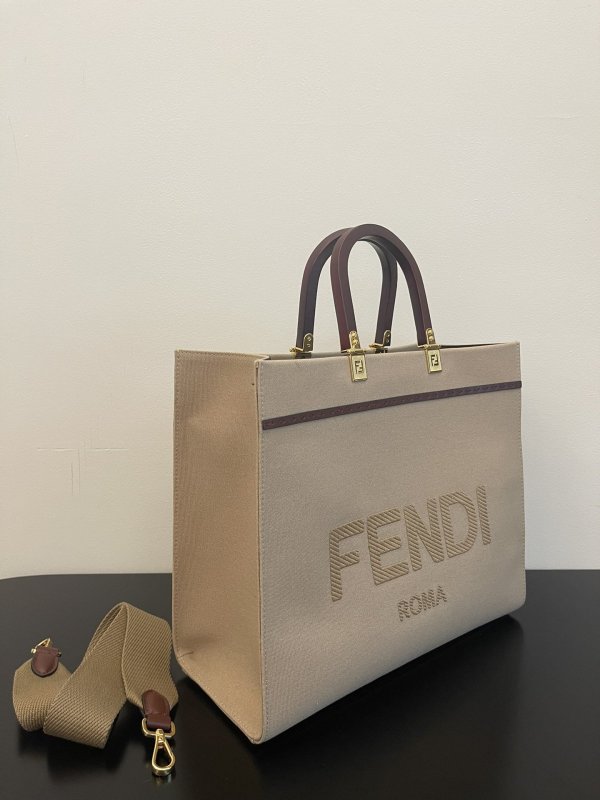 Fendi Sunshine Medium Tote Bag Beige Canvas For Women, Women’s Bags, Shoulder Bags 13.8in/35cm FF 8BH386