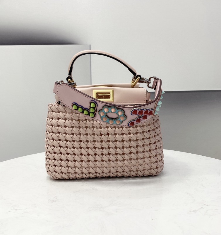 Fendi Peekaboo Mini Pale Pink Braided Bag For Woman 18cm/7in