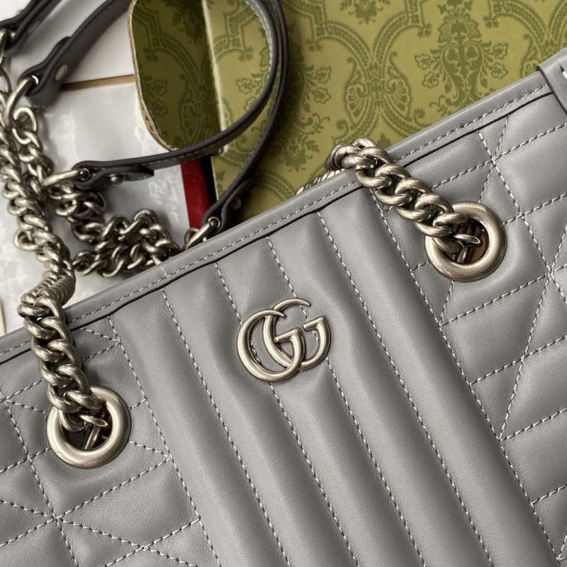 GG Marmont Small Tote Bag Dark Grey Matelassé For Women 10in/26.5cm 681483 UM8BN 1711