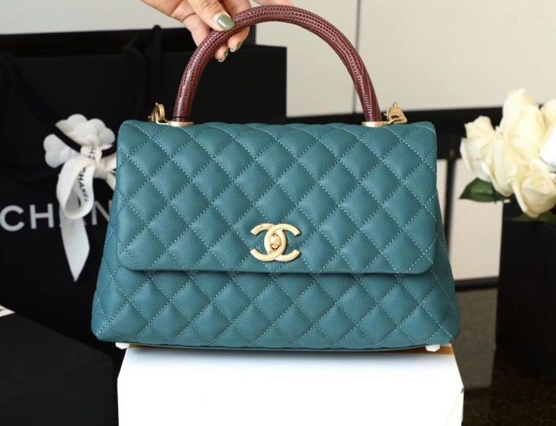 Chanel Large Flap Bag With Top Handle Teal For Women, Women’s Handbags, Shoulder And Crossbody Bags 11in/28cm A92991
