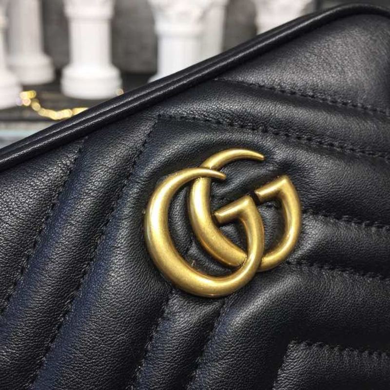 Gucci GG Marmont Matelassé Mini Bag Black Matelassé Chevron For Women 7in/18cm GG 448065 DTD1T 1000