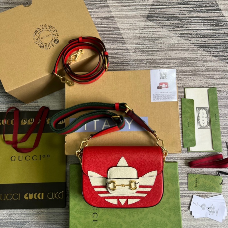 Gucci x Adidas Horsebit 1955 Mini Bag Red For Women, Women’s Bags 8.1in/21cm GG 658574 U3ZDG 6563