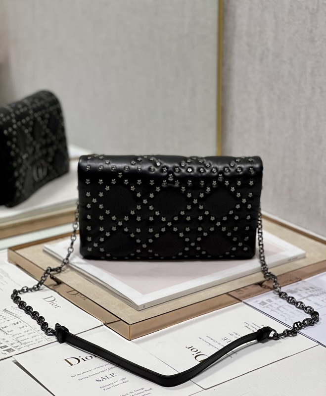 Dior Caro Macrocannage Pouch Black/White For Women 7.5in/19.5cm S5135BNHH_M900