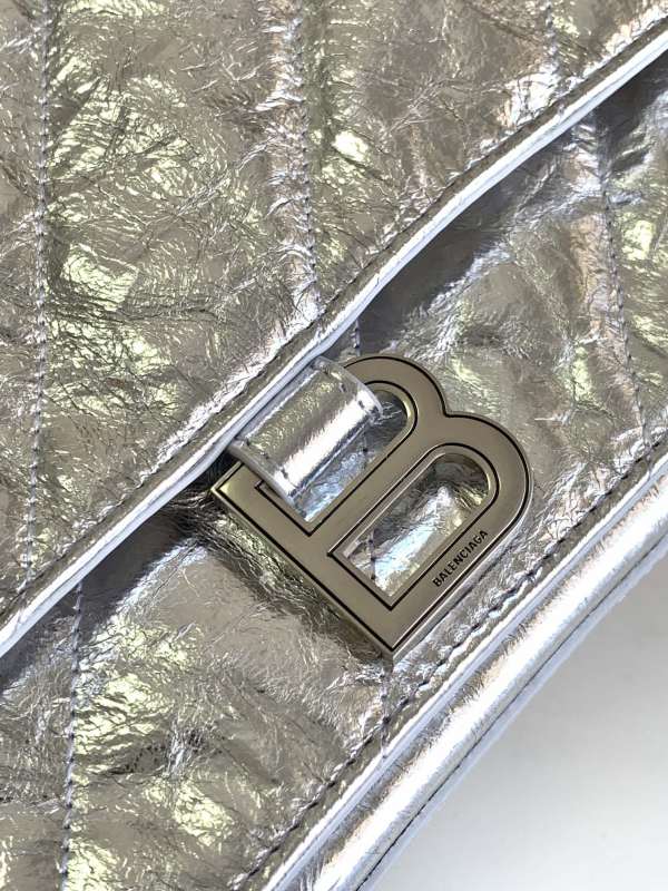 Balenciaga Crush Medium Chain Bag Metallized Quilted In Sliver Tone For Women 12.2in/31cm 716351210IW8110