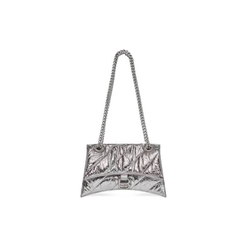 Balenciaga Crush Medium Chain Bag Metallized Quilted In Sliver Tone For Women 12.2in/31cm 716351210IW8110