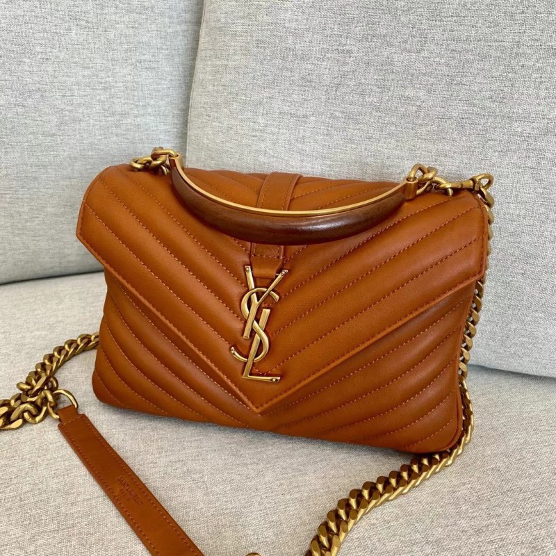 [True-to-ORIGINAL] Saint Laurent College Medium Chain Bag Brown For Women‎ 9.4in/24cm 6002791U8077715