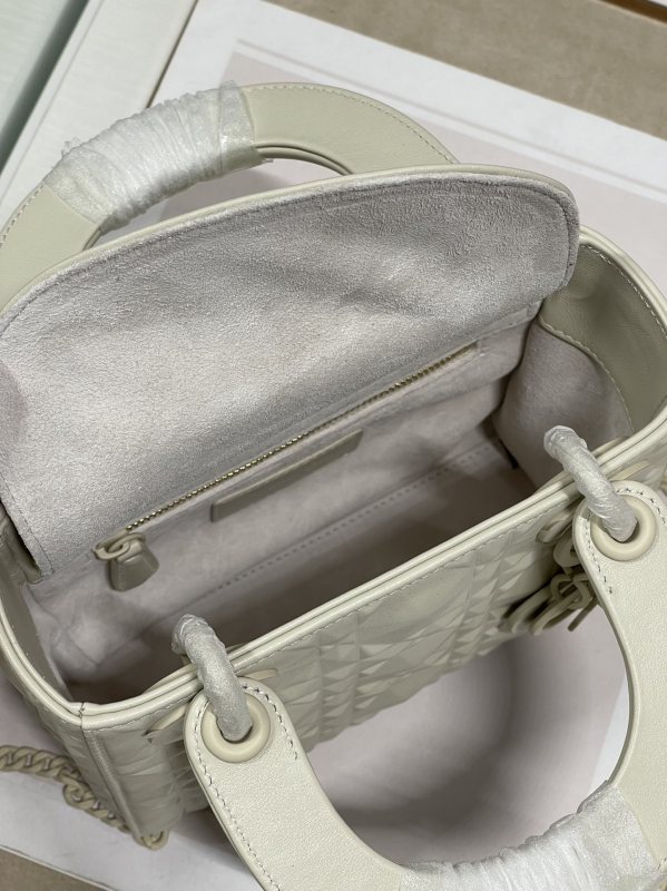 Christian Dior Mini Lady Dior Bag Latte Cannage with Beaded Motif, White, For Women Women’s Handbags, Crossbody Bags, 18cm CD M0505INEA_M030