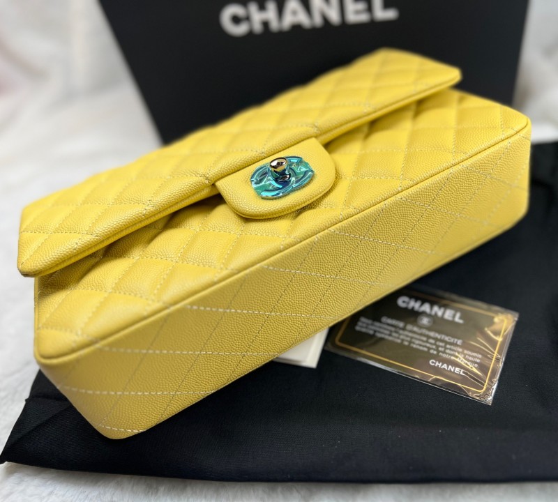 [True-to-ORIGINAL] Chanel Small Classic Double Flap Yellow For Women 9.8in/25cm