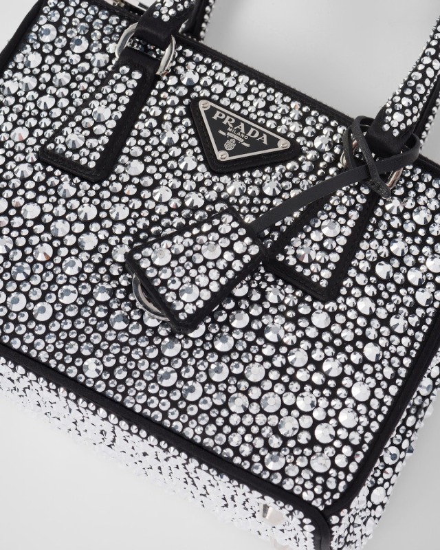 [True-to-ORIGINAL] Prada Galleria Satin Mini-Bag With Crystals Black For Women 7.9in/20cm 1BA906_2AWL_F063R_V_EOY