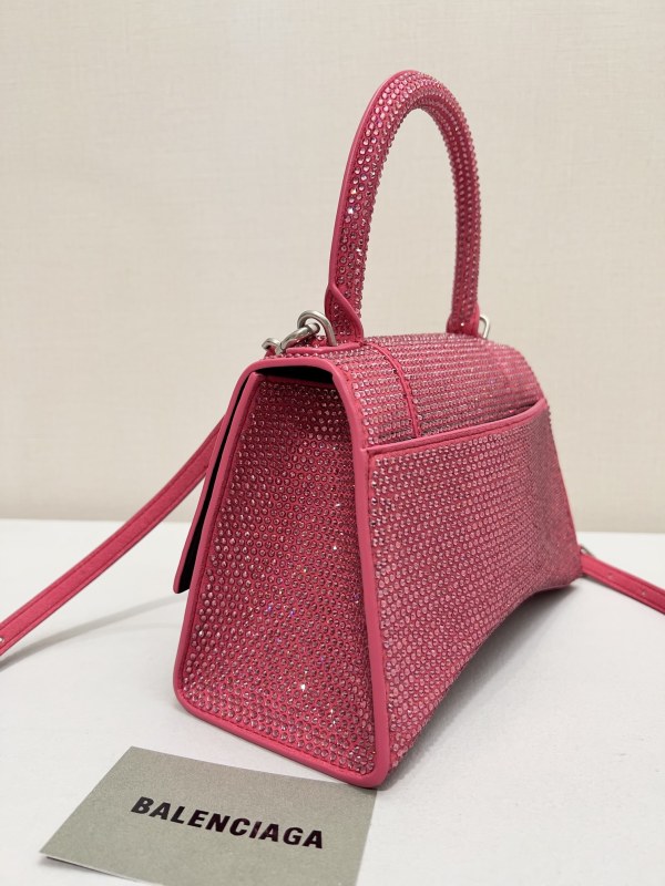 [True-to-ORIGINAL] Balenciaga Furry Hourglass Small Handbag With Rhinestones In Pink For Women 24cm/9.4in