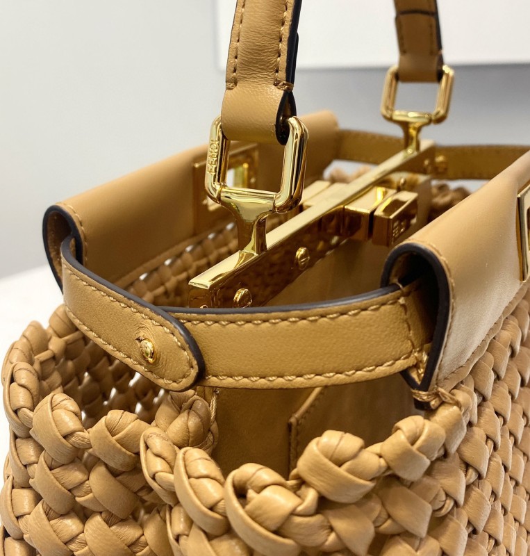 Fendi Peekaboo Mini Light Brown Braided Bag For Woman 18cm/7in