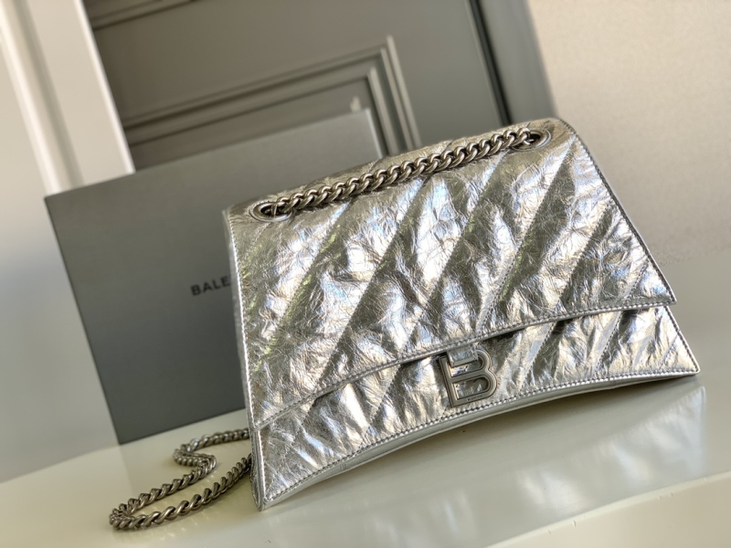Balenciaga Crush Medium Chain Bag Metallized Quilted In Sliver Tone For Women 12.2in/31cm 716351210IW8110