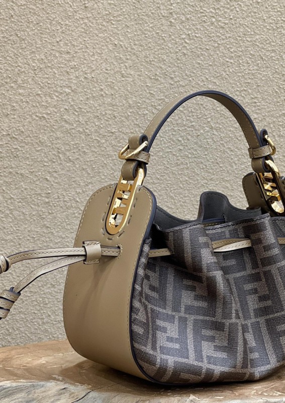 Fendi Pomodorino Brown FF Fabric Mini Bag For Woman 17cm/6.5in 8BS059AHWVF1GE3