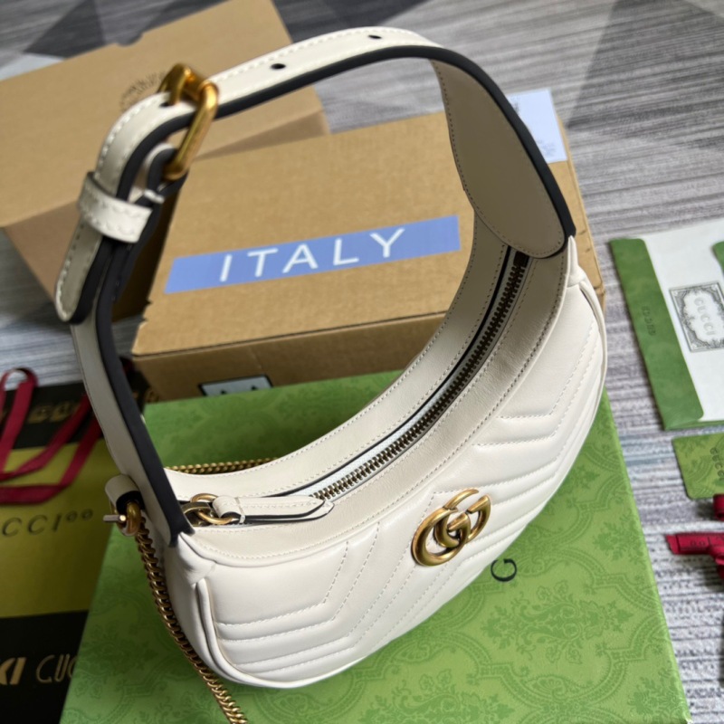 Gucci Marmont Half Moon Shaped Mini Bag White For Women, Women’s Bags 8.5in/22cm GG ‎699514 DTDHT 9022