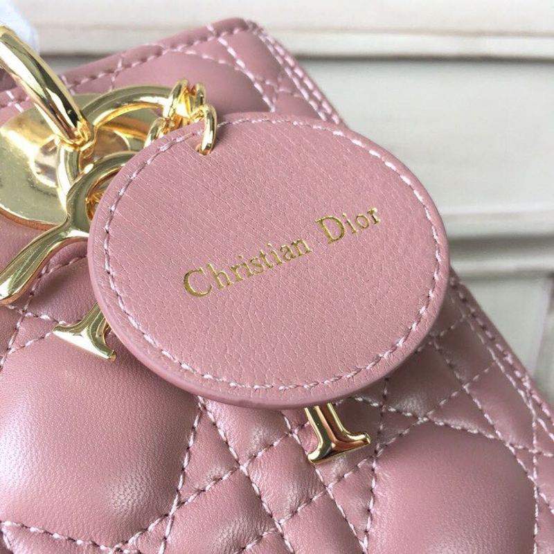Christian Dior Medium Lady Dior Bag Gold Toned Hardware Dusty Pink For Women 24cm/9in CD