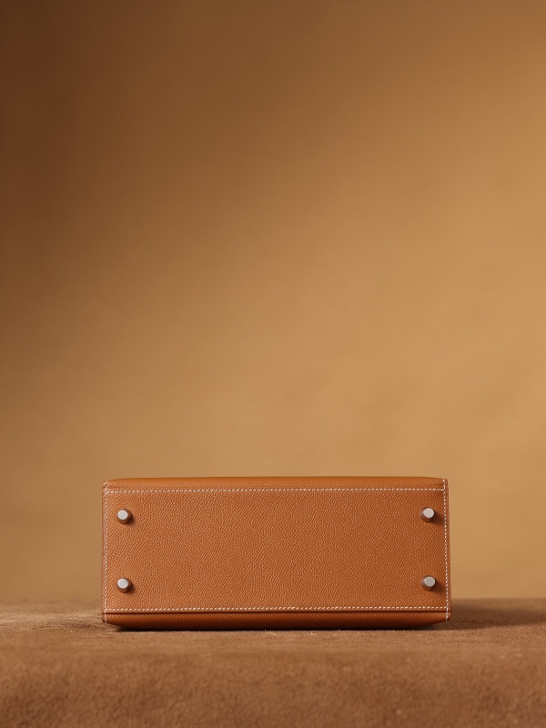 Hermes Kelly Epsom Silver Tone Lock Bag Brown For Women 9,8in/25cm