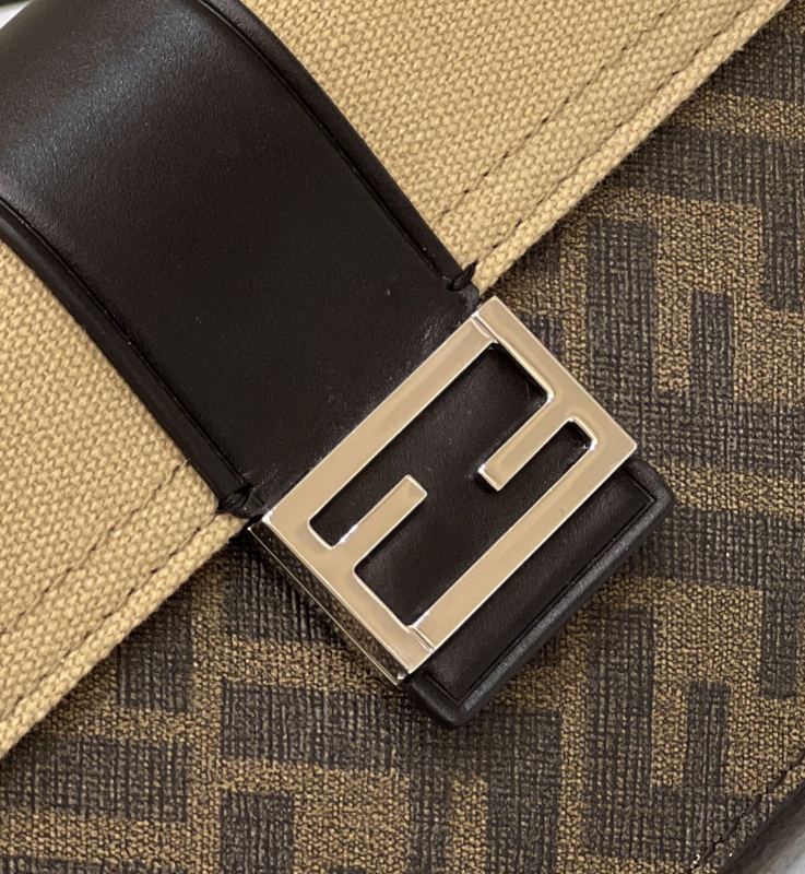 Fendi Baguette Pouch Brown fabric Black Pouch For Woman 16cm/6in